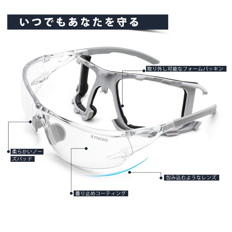 [XYNISQ] Protective Glasses, Anti-Fog Work Envelope Lens, Removable Foam Gasket,