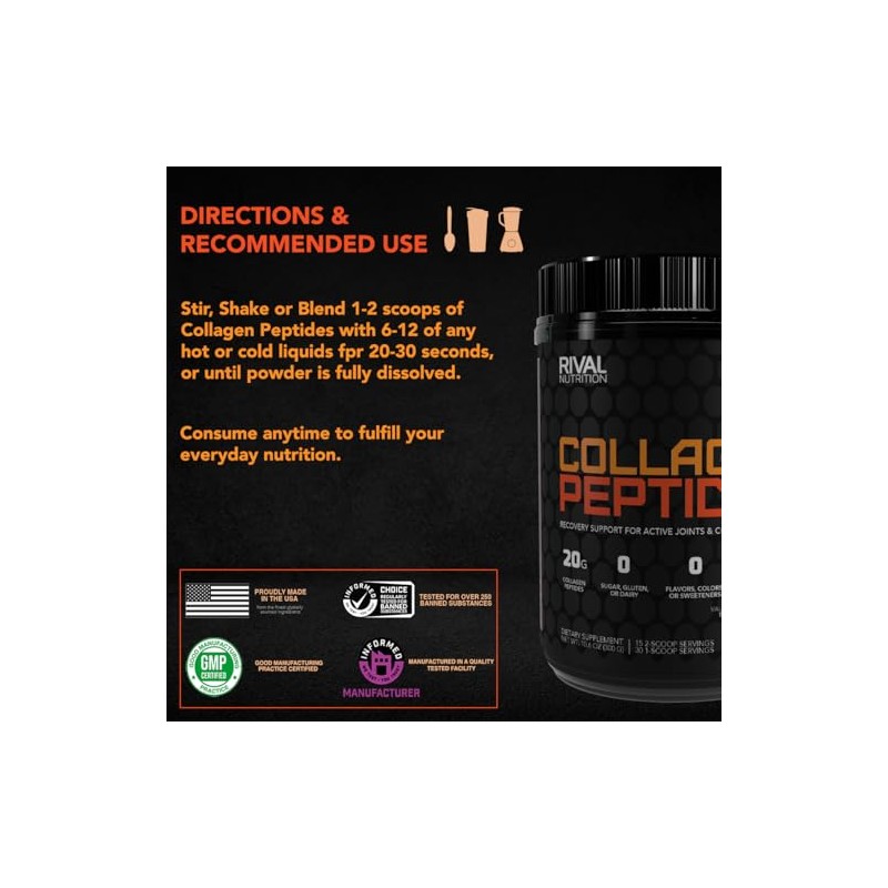 Rivalus Collagen Peptides, Unflavored, 0.66 Pound