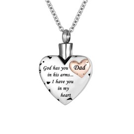 Double Heart Cremation Urn Necklace for Ashes Urn Jewelry Memorial Pendant, God has you in his arms I have you in my heart, Metal