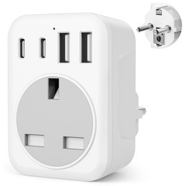 UK To European Plug Adapter,European Travel Adaptor with 2 USB C & 2 USB A,Grounded EU Plug Adapter for Germany Spain France Turkey Greece etc (Type E/F)