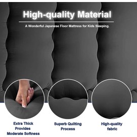 Japanese Floor Mattress,Thicken Japanese Floor Sleeping Pad Foldable,Roll Up Tatami Mat Easy to Store and Portable,Futon Mattress Suitable for Camping and Guest Room (Black, Twin (80" x 36"))