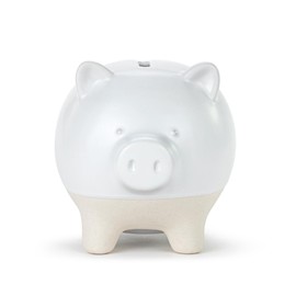 DEMDACO 5004820129 Squealy Good Saver Classic White and Tan 4 x 3.5 Inch Stoneware Savings Money Coin Bank Piggy