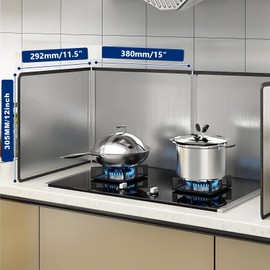 KOBSAINF 4 Sided Splatter Guard,Foldable Stainless Steel Oil Splatter Screens for Frying,Oil Splash Insulation Board,Nonstick Oil Splatter Guard Stove Heat Insulation Board for Cooking