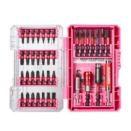 Geinxurn 40-Piece Screwdriver Bit Set Made of Impact-Resistant, S2 Steel, Magnetic Torx, Phillips, Pozidriv, Slotted, Hex Head Bit Set, 1/4 Inch Hex Shank, Includes Bit Holder with Pink Storage Box