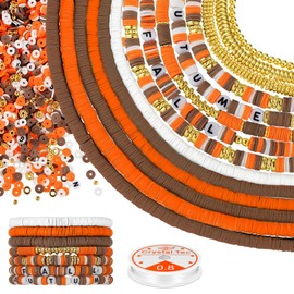Ferraycle 5700 Pcs Fall Halloween Clay Beads Set Christmas Clay Beads Holiday DIY Jewelry Making Kits for Bracelet Necklace Earring(Brown, Orange, White)