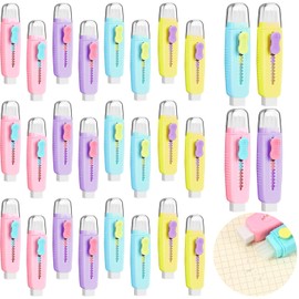 Paquete de 24 Borradores de Lápiz Retráctiles con Cepillo Borradores Creativos Borrador de Goma de Colores de Empuje para Niños Escuela Oficina Lápices Pintura Dibujo Regalo, 4 Colores