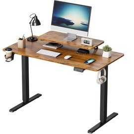 Furmax Electric Standing Desk with Monitor and Laptop Workstation, 47 x 24 Inches Height Adjustable Sit Stand Up Desk, Computer Workstation with Cup Holder and Hook, Cable Holes, Rustic Brown