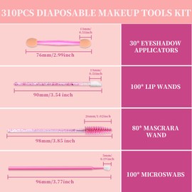 Teenitor 310PCS Disposable Makeup Applicators Kit, Mascara Wands Lash Spoolies, Eyeshadow Applicators, Lip Applicators Disposable, Microswabs, Makeup Artist Kit Essentials with Box
