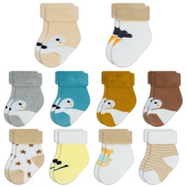 ZERULETS Baby Boys Girls Socks Newborn Thick Terry Warm Socks 10 Pairs Toddler Winter Cute Cotton Ankle Crew Socks for 6-12 Months(Bear,Fox)