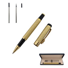 Accod Fine Nib Ballpoint Pen High-end Business Signature Pen Metal Pen Clip Black Ink Rollerball Pen with Two 0.5mm Replacement Refills Gift Pen Premium Gift Box (Frosted Gold)