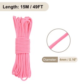 Rebower 550 Paracord Rope 49ft, 4mm Thin Paracord Nylon Cord 7-Strand Core [for Tent Camping Outdoor Gear] - Fluorescent Pink