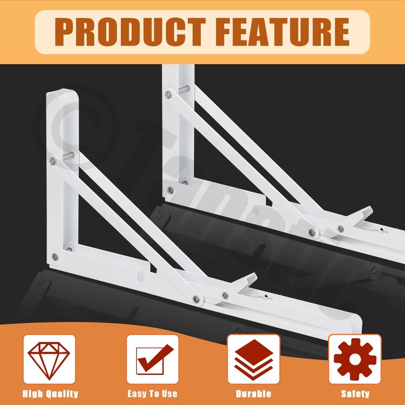 Tanstic 2-Pack 12 Inch Folding Shelf Brackets, Heavy Duty Wall
