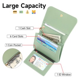 GAEKEAO Small Wallet for Women RFID Blocking Slim Keychian Wallet Floral Vegan Leather Card Holder with ID Window Zip Pocket