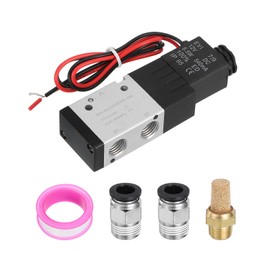 MECCANIXITY 1/4 Inch Pneumatic Valve 12V, 3 Way 2 Position Electric Air Solenoid Valve Manual Control Outlet Wire