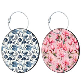 iapodiad Round Cute Luggage Tags 2 Pack Vintage Beautiful Floral Creative Baggage Tags,Cruise Travel Baggage Suitcases Tag with Stainless Steel Loop ID Tag Privacy Flap