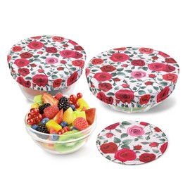 PHOGARY Food Cover Covers, Reusable Elastic Fabric Covers, Multipurpose Food Storage Covers, Pack of 3, Rose Pattern