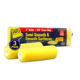 FoamPro 9 Paint Roller Cover for Smooth & Semi-Smooth Surfaces| High Capacity Foam Roller Cover | House Painting Supplies | 9” x 3/8" | 3-Pack