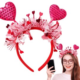 QDTK Sequin Heart Headband for Girls Women Glitter Valentine Headbands Pink Heart Head Boppers Sparkly Hair Accessories Hair Band Valentine New Year Wedding Birthday Party Gift 1Pcs