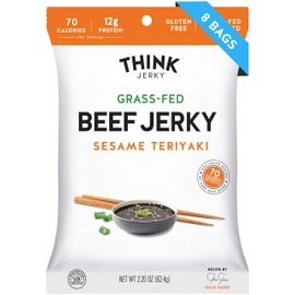 Sesame Teriyaki Beef Jerky by Think Jerky â Delicious Chef Crafted Jerky â Grass-Fed Beef Free of Gluten, Antibiotics and Nitrates â Healthy Protein Snack Low in Calories and Fat â 2.2 Ounce (8 Pack)