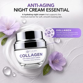Clear Beauty Crema Hidratante Facial Nocturna de Colágeno - Reduce Arrugas y Líneas Finas, Crema de Noche - Cuidado de la Piel Coreano sin Crueldad para Todo Tipo, Clear Beauty, SKIN_MOISTURIZER, Crem