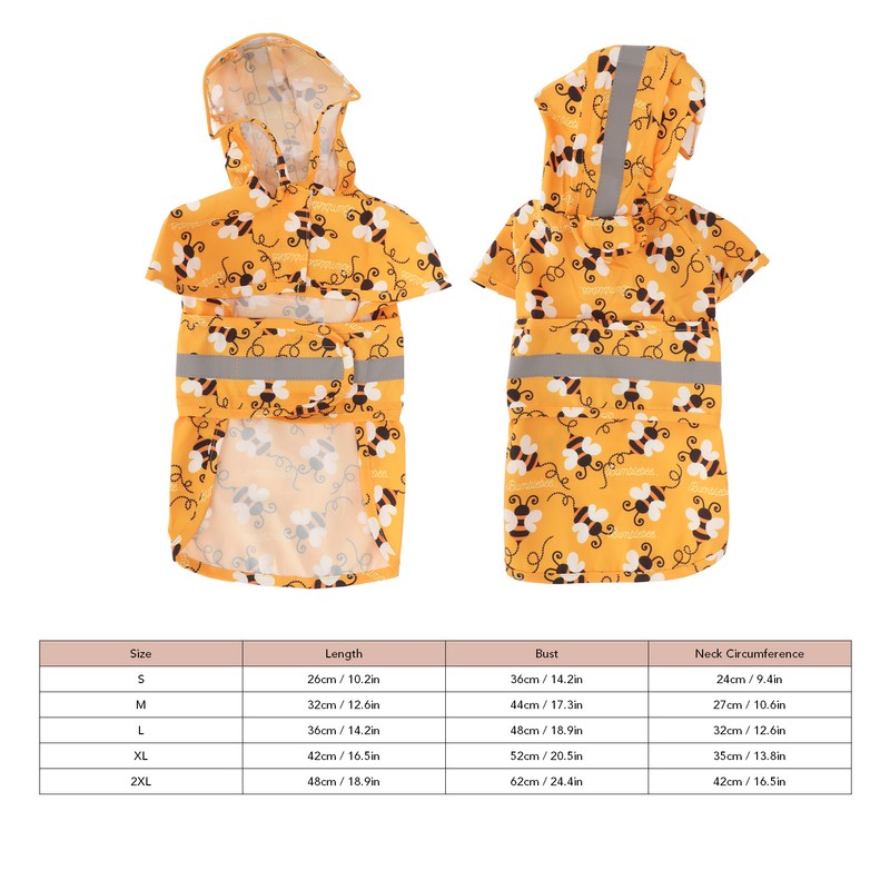 Dog Raincoat Reflective Breathable Lightweight Bee Pattern Puppy Rain Jacket