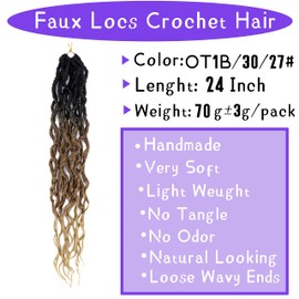 6 Packs Faux Locs Crochet Hair 29 Inch Soft Locs Crochet Braid Pre Looped Goddess Locs Crochet Hair for Women Boho Locs Crochet Braids with Curly Ends Synthetic Braiding Hair Extensions (OT30/27#)