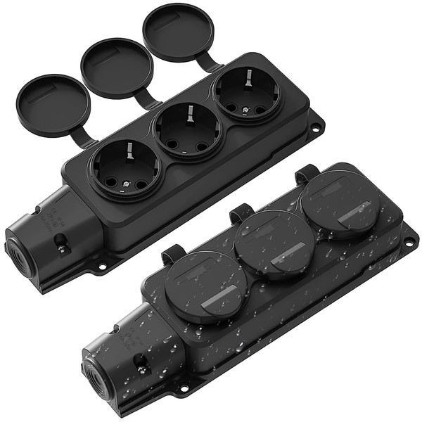 TobeBright 4-Way Outdoor Socket, Waterproof, IP54 Outdoor Socket with Hinged
