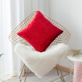 Home Brilliant Pillow Covers 18x18 Decorative Velvet Throw Pillows for Couch Super Soft Accent Throw Pillow Cover for Sofa Chair Bench, 45 x 45 cm, Red