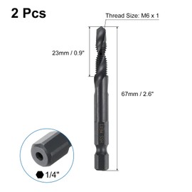sourcing map 2pcs Combination Drill and Tap Bits Metric M6 x 1 Thread 1/4" Hex Shank Nitride Coated Threading Screw Taps 4341 High Speed Steel Machine Drilling Tapping Tool Kit