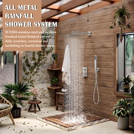 Alesco Shower System, Brushed Nickel Shower Faucet Set, 10-Inch High-Pressure Rainfall Shower Heads with Handheld Spray Combo, Shower Faucet Include Shower Valve and Trim Kit, Brushed Nickel