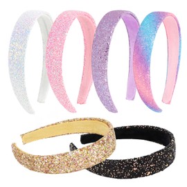 TIOSRU 6Pcs Glitter Girls Headbands Sparkly Rainbow Headbands for Girl Women Bling Cute Hairband Non Slip Colorful Girls Hair Accessories for Party Back to School Birthday