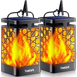 TomCare Solar Lanterns Outdoor Upgraded Flickering Flame Waterproof Hanging Lanterns Decorative Solar Powered LED Lights for Garden Patio Deck Yard, 2 Pack