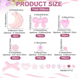 SOFPLATE 1 Box 828Pcs Pink Assorted Beads Friendship Bracelet Making Kit Valentine's Day Holiday Acrylic Flower Star Bowknot Heart Alphabet Bead Bulk Loose Valentines Beads for Jewelry Making Crafts
