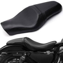 Motorcycle Seats - Front Driver Rear Passenger Two Up Leather Seat Cushion Compatible With Harley Sportster 883 1200 2005-2019 Iron 883 2009-2021 Forty Eight And More (Black)
