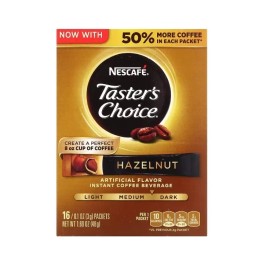 Nescafe, Taster's Choice, Instant Coffee, Hazelnut, 16 Packets, 0.1 oz (3g) each