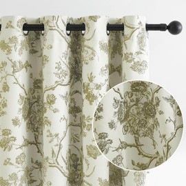 Melodieux Vintage Floral Blackout Curtains 84 Inches Long for Living Room, Bedroom Farmhouse French Country Drapes Cotton Thermal Insulated Grommet Toile Curtains, 52 by 84 in, Tan Beige, 2 Panels