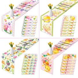 8 Pcs Plastic Easter Table Runners 14" x 108" Easter Party Decoration Easter Theme Birthday Party Supplies Disposable Table Runner for Easter Table Decor