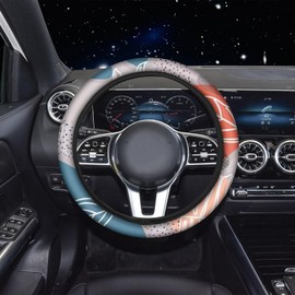 JINGSEN 10 Pieces Abstract Painting Art Printing Car Steering Wheel Cover Center Console Armrest Pad Headrest Seat Belt Cover Handbrake Cover Keychain Coaster Full Set Car SUV(Abstract Art 2)