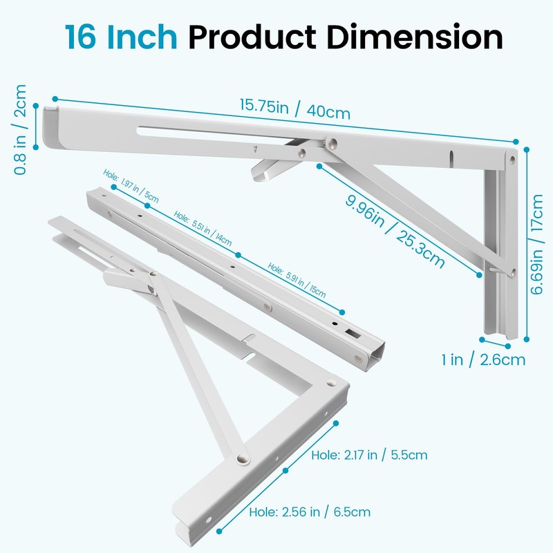 Platibo Folding Shelf Brackets 16 Inch,Heavy Duty Metal Collapsible Shelf