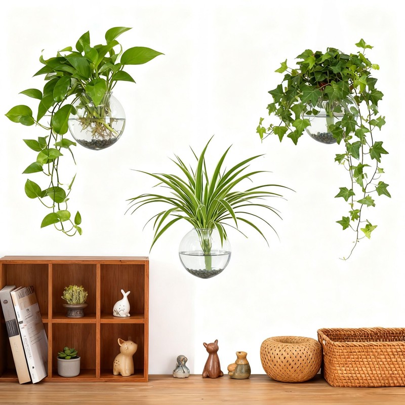 OQUQO 4 pcs Glass Wall Hanging Planter, Oval Terrarium Vase,