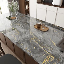 Wallercity Black/Gold Marble Contact Paper for Countertops Self Adhesive Waterproof Glossy Marble Wallpaper Peel and Stick Shiny Removable Granite Vinyl Wrap for Furniture Table Desk Cover 24x315 in