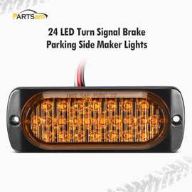 Partsam 2Pcs 4.4" Amber 24 LED Turn Signal Side Marker Lights [DOT Approved], IP67 Waterproof Amber Lens Aluminum Housing Surface Mount Marker Lights for Trailer Truck Tractor RV