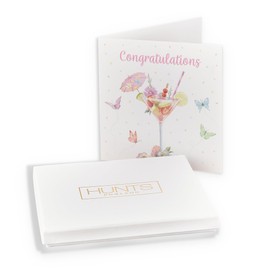 Hunts England - Luxury Boxed Pink Cocktail And Butterflies Congratulations Card - Milo's - Female Congratulations Card - Well Done Card For Exams, Driving Test, Graduation, etc. - Card In Keepsake Box
