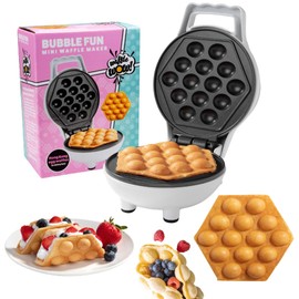 Bubble Mini Waffle Maker- Special Holiday Breakfast w Tiny Hong Kong Egg Style Design, 4" Individual Waffler Iron, Electric NonStick Baker w Recipes- Ice Cream Treat Dessert, Dorm Essential Xmas Gift
