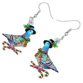 RAIDIN Acrylic Creative Christmas Pigeon Earrings Jewelry Gifts for Women Girls Holiday Novelty Bird Earrings for Festival Party Bird Lovers Decorations (Candy Cane)