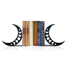 Moon Metal Bookends Moon Phase Decor Moon Book Ends for Shelves Bookshelf Decorative Objects Home Office Desk Bookshelf Decor Nice Gifts for Moon Phase Lovers
