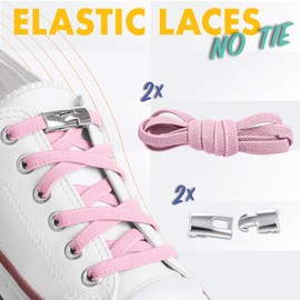 SULPO Flat Shoelaces without Tying - Buckle Closure - Laces Quick Release - Elastic Shoe Laces - Rubber - Shoelaces - Laces for Children and Adults, Baby Pink