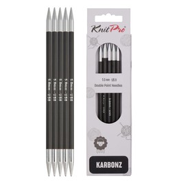 KnitPro 20 cm x 5 mm Karbonz Double Pointed Needles, Black and Silver(Pack of 5)