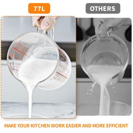 77L Glass Measuring Cup, 4-Cup/1000 ML Liquid Measuring Cups, Measuring Cup With Handle and V-Shaped Spout, Glass Beaker with Three Scales (OZ, Cup, ML), Dishwasher/Freezer/Microwave Safe