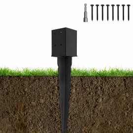1 Pcs 24" Fence Post Anchor Ground Spike| Black Powder-Coated| 4"x4"